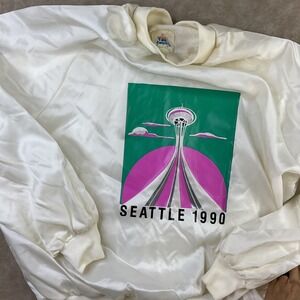 Vintage Seattle Space Needle Jacket 1990 Satin Bomber Recovery Rocks Sz XL RARE